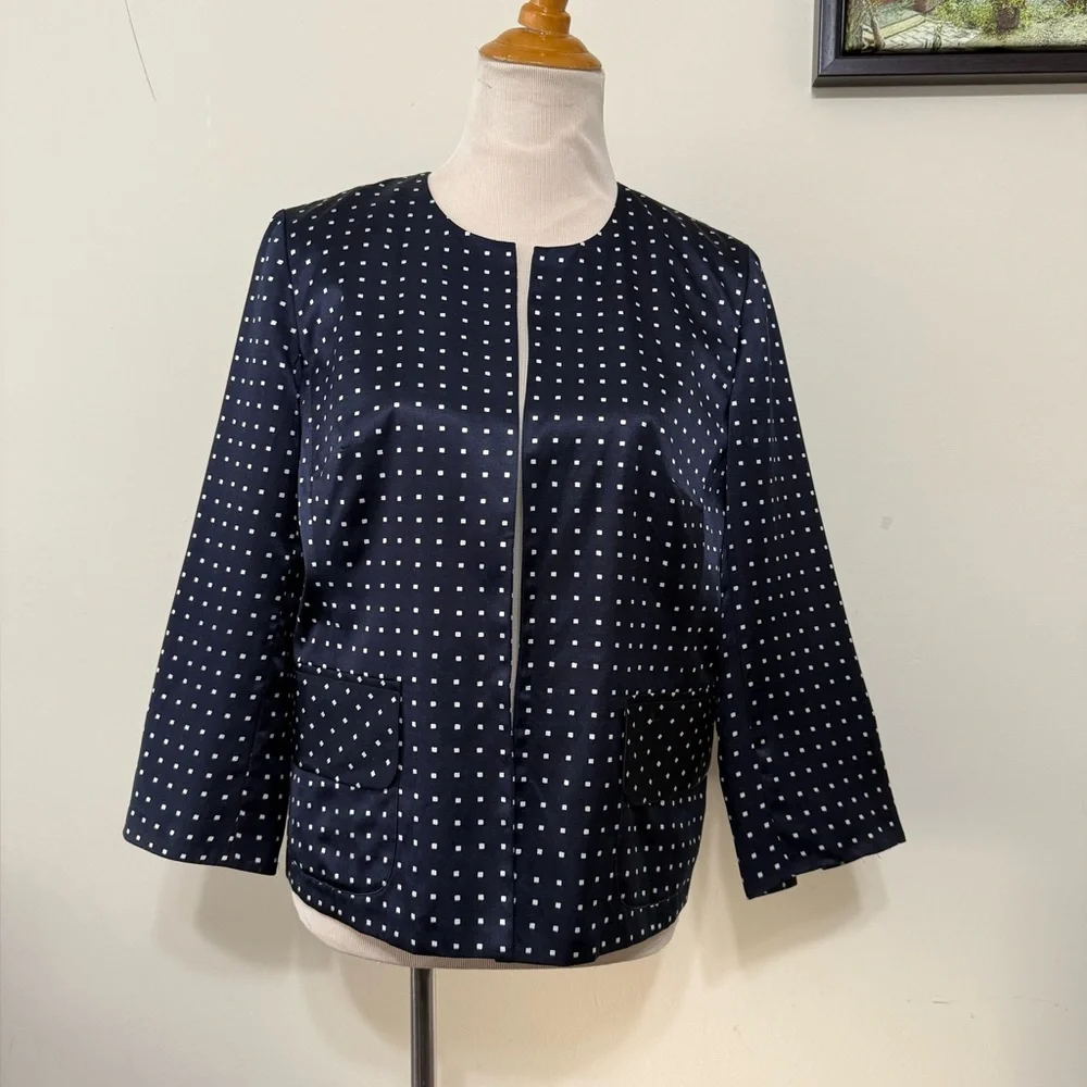Pendleton Silk Blend Jacket Go Graphic Blazer Lightweight Pocket Navy Size 12